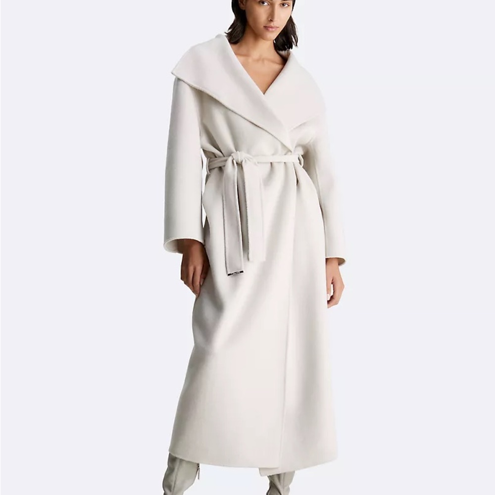 Calvin Klein 100% Wool Belted Wrap Coat